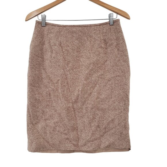 Tahari Tweed Pencil Skirt Size 6 Wool Silk Blend Brown Office Business Casual - Picture 1 of 4